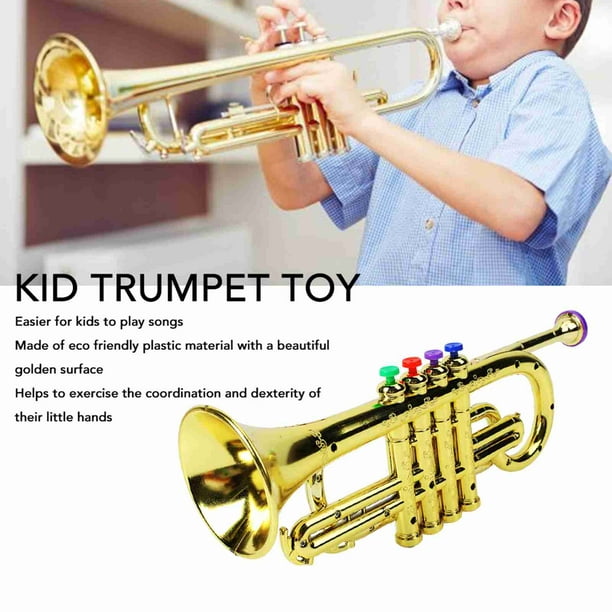 ERINGOGO Trompetas Instrumentos musicales Juguete de 4 tonos trompeta para  niños, a partir de 3 años, trompeta de plástico en metal, viento y latón
