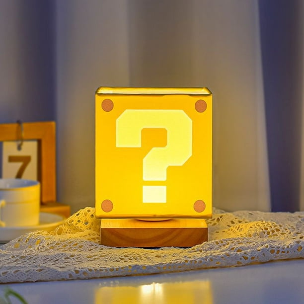 Super Mario Bros USB Carga LED Signo De Interrogación Luz De Noche Niños  Dormitorio Hogar Cubo Lámpara De Mesa