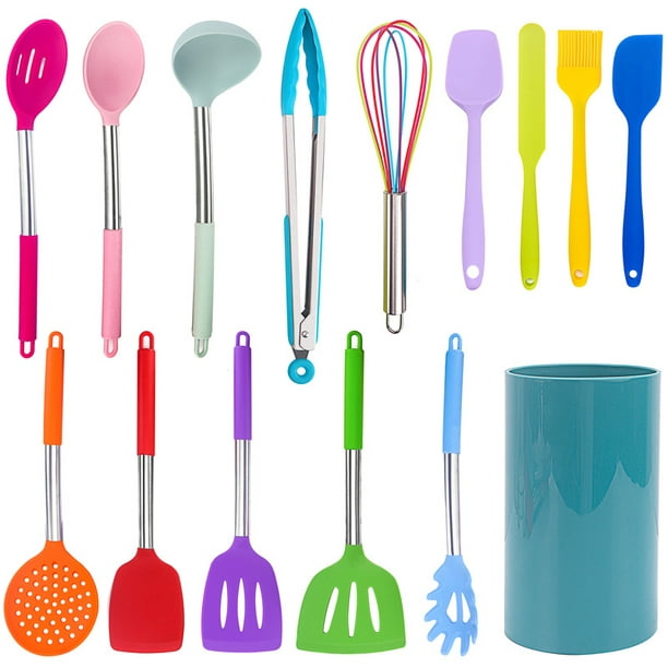 Juego de utensilios de cocina de silicona grandes – Juego de utensilios de  cocina resistentes al calor, espátula, cuchara, pinzas giratorias, cepillo