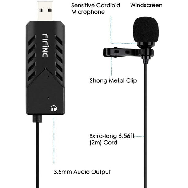 Micrófono de solapa Lavalier USB, condensador cardioide con Clip, micrófono  de computadora Plug and Play, micrófono USB con tarjeta de sonido Ormromra  HMKY397