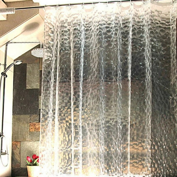 Cortina de ducha de PEVA 3D, impermeable, a prueba de moho, transparente,  con ganchos, cortinas de