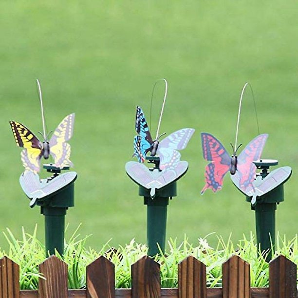 3 mariposas voladoras alimentadas por energía solar/batería. Mariposas  Voladoras Decoran El Paisaje Del Jardín Y Del Patio (colores aleatorios).