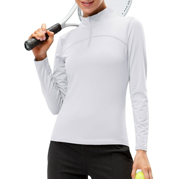 Camiseta deportiva de manga larga para mujer, polar, cálido, con cremallera  en un cuarto, senderismo Abanopi Verde/Grande
