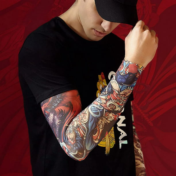 Manga de tatuaje Mangas de brazo de refrigeración para hombres Guantes  largos sin dedos Antideslizante Protección solar Mangas de brazo con tatuaje  BANYUO Electrónica