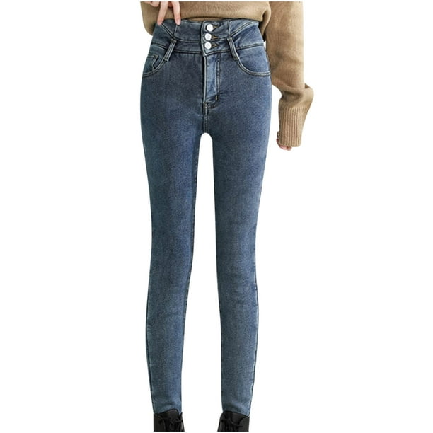 Jeans con forro polar para mujer, con forro térmico, de franela, para  invierno, cálidos, gruesos, ajustados, elásticos, pantalones de mezclilla