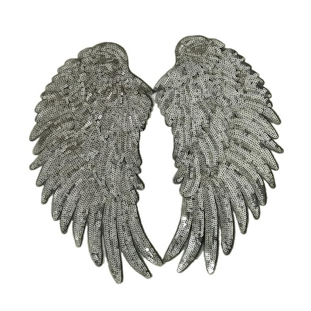 2 piezas de alas de ángel, s lentejuelas, s para planchar, apliques bordados de bricolaje, alas para chaquetas, decoración d Plata Baoblaze Parches de costura de alas de lentejuelas | Bodega