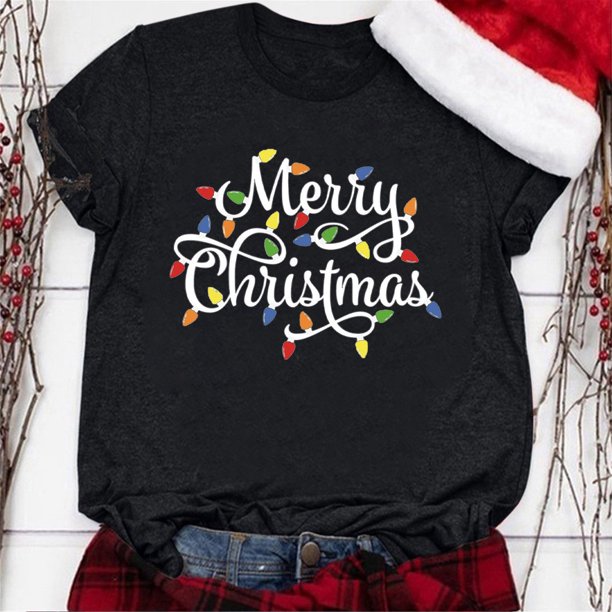  Camiseta de Navidad para mujer, a la moda, casual