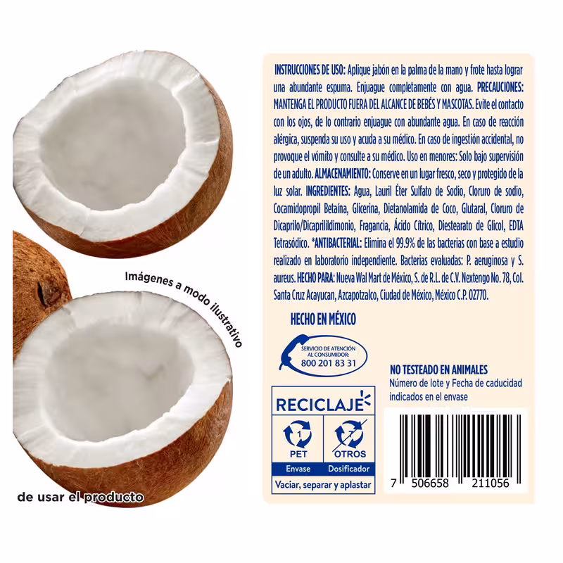 thumbnail image 3 of Jabón Líquido Equate coco 1200ml, 3 of 5