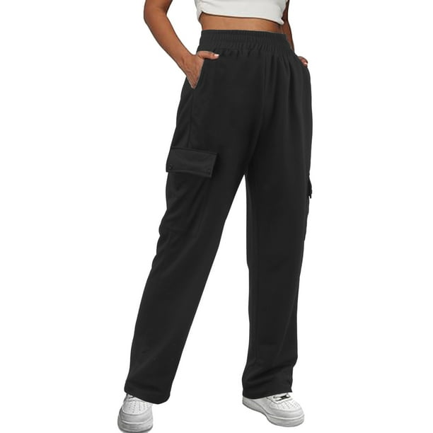 Gibobby Pantalones para el frío de mujer Pantalones de chándal holgados  para mujer, pantalones de chándal de cintura alta con bolsillo de pierna  ancha 2023(Negro,M)