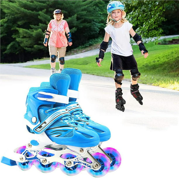 Patines de ruedas 2 en 1 de 4 tamaños ajustables para niños y adultos,  patines de ruedas intermitentes al aire libre
