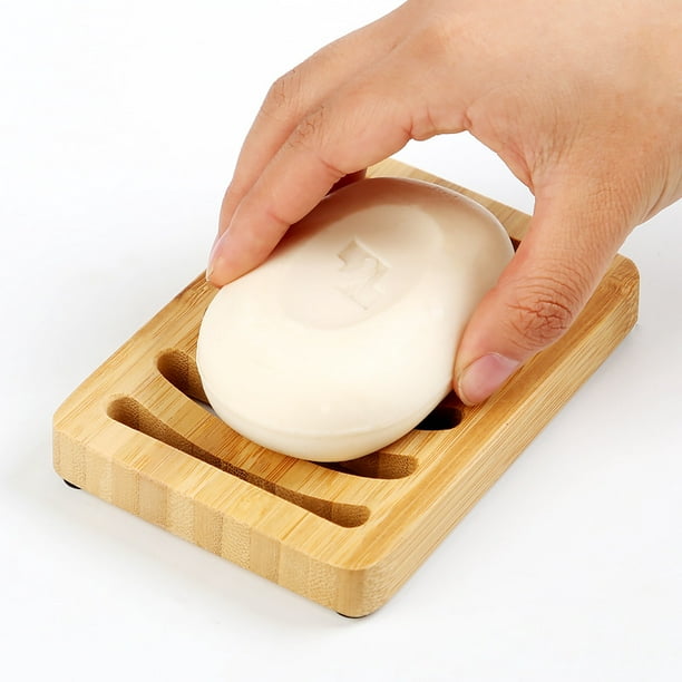 Jabonera de bambú para ducha con base de silicona antideslizante, soporte  para jabón de barra grande ecológico para jabones, esponja, bandeja de  jabón