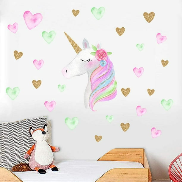 Vinilos decorativos para niños, adhesivos de pared de unicornio, adhesivos  de pared de dibujos animados de unicornio, adhesivos de pared de arcoíris para  niños JM