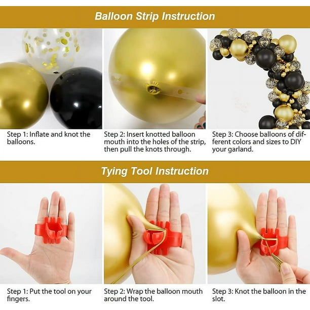 Ornament And Decor Kit de arco de guirnalda de globos negros y dorados de  138 piezas, 8 globos metálicos dorados y negros de 45 cm, globos de confeti  de látex de 10-25-30
