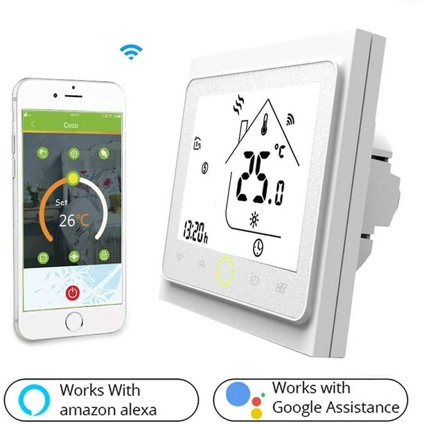 Termostato Wifi para caldera de gas/agua, termostato inteligente Pantalla  Lcd (pantalla tn) Botón táctil retroiluminado programable con Alexa Google  Home (sin Google Assi. Afortunado Sencillez