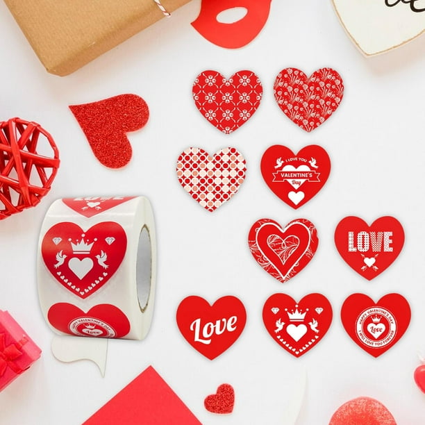 Pegatinas con forma de corazón de San Valentín, color rojo, rosa y  plateado, 32 unidades