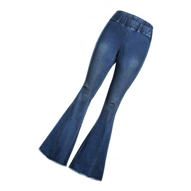 Pantalones acampanados de mezclilla azul claro para mujer, pantalón clásico  de cintura alta con campana grande, elásticos, ajustados, novedad -  AliExpress