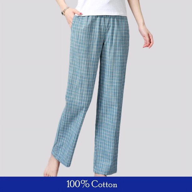 Pantalón pijama cuadros 100% algodón azul, Pijamas de mujer