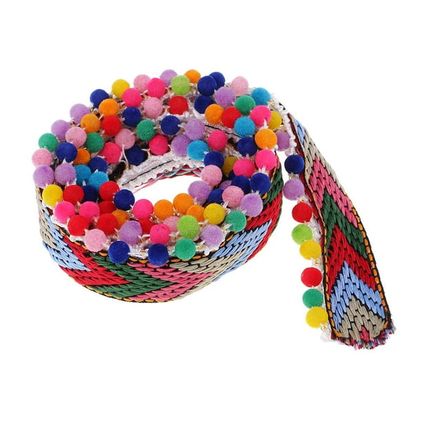 2 yardas coloridas pompones pompones flecos borlas Jacquard cinta adorno de  para decoración de DIY BLESIY Cinta de borde franja de borla
