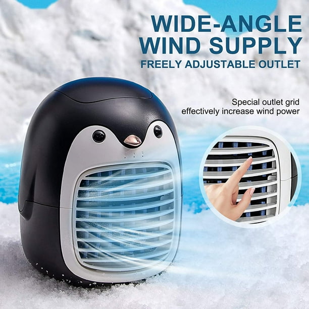 Lindo pingüino ventilador de aire acondicionado portátil, enfriador de aire  inalámbrico USB recargable, espacio personal mini evaporativo, silencioso