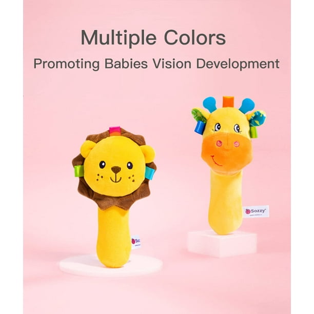 Sonajeros de mano de dibujos animados para bebés, juguete de peluche para 0  3 6 9 meses, sonajero de peluche suave para niñas y niños pequeños (león)  JAMW Sencillez