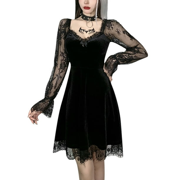  Vestido gótico punk oscuro para mujer, vestido de fiesta hippie  vintage, steampunk, retro, victoriano, punk, ropa gótica, A01_Negro : Ropa,  Zapatos y Joyería