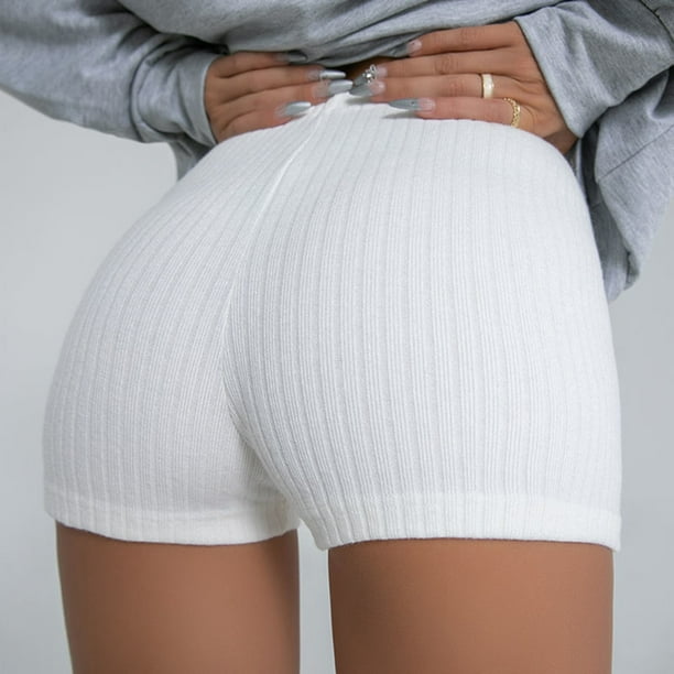 Gibobby Shorts Gym Mujer Pantalones deportivos ajustados de cintura alta  para mujer(Blanco, L)