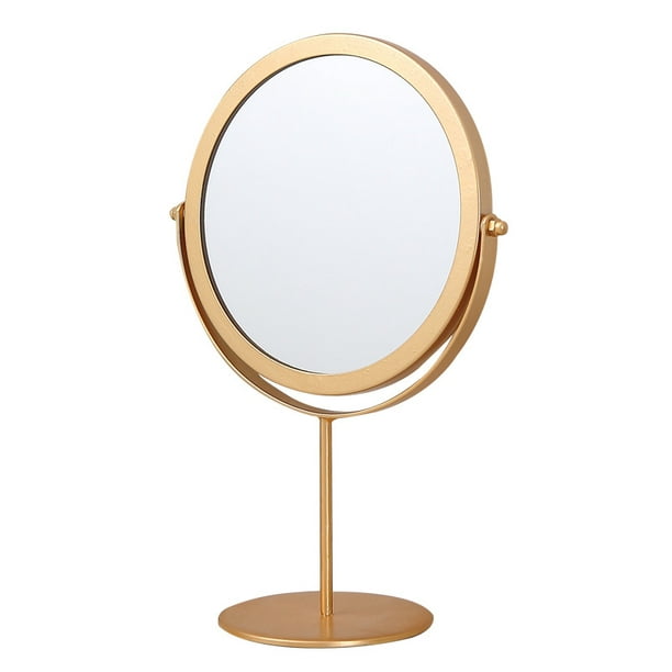  SHAUNI Espejo de maquillaje con luz y aumento, espejos de  tocador de pie de doble cara con acabado dorado de 8 pulgadas, espejos con  iluminación LED de latón con rotación de