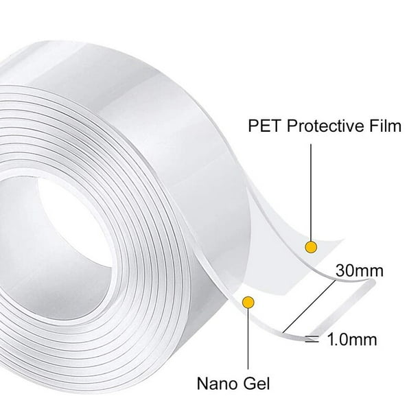 Cinta adhesiva Nano de doble cara, cinta adhesiva resistente al agua,  reutilizable, transparente, 1M BANYUO