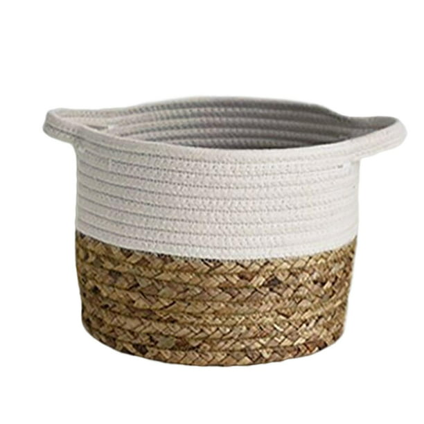 JJSQYLAN Cesta colgante (2 piezas) cesta de almacenamiento de cuerda de  algodón tejida en la pared con cestas decorativas de cuero, organizador  para