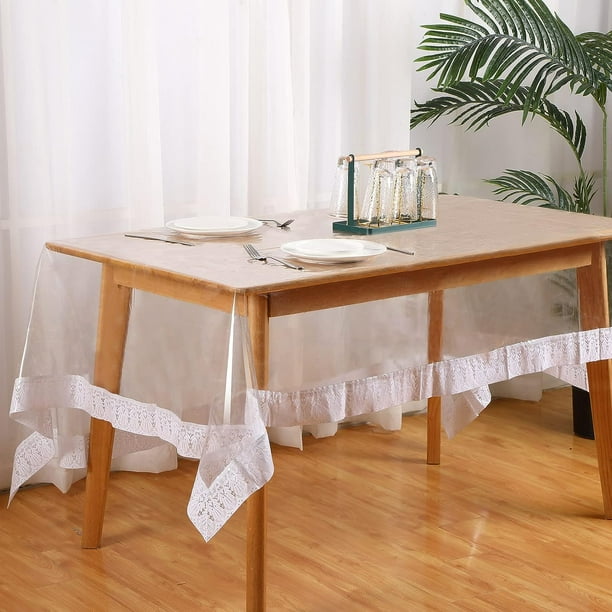Protector de PVC para mesa de plástico transparente de 48 x 72 pulgadas,  cubierta de vinilo para mesa de comedor de 6 pies, mantel de vinilo para  mesa