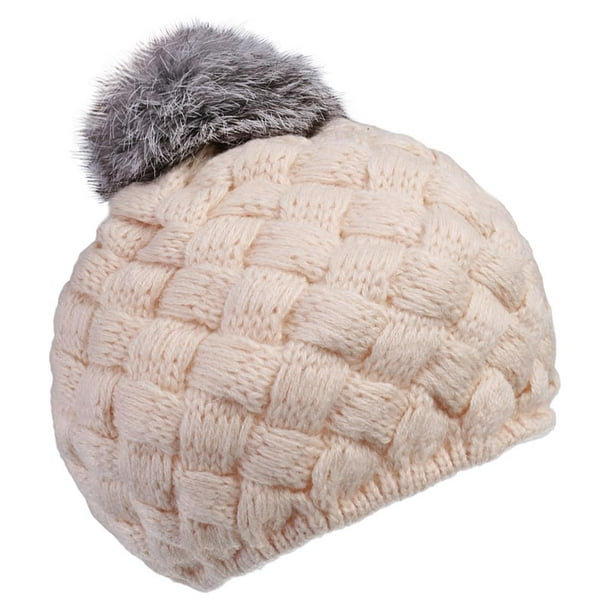 Gorro de lana para mujer, cálido, suave, tejido con cola de caballo, gorro  de invierno para exteriores, nieve, ocio, moño desordenado oso de fresa  Electrónica