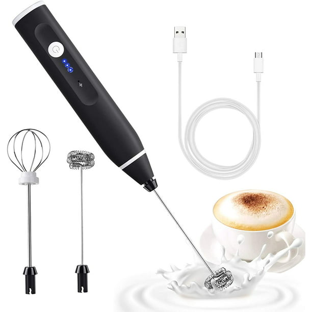 Espumador de leche eléctrico con batidor doble, espumador de leche  recargable por USB, espumador de leche portátil 2 en 1 con batería para  café, café