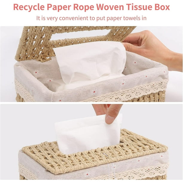 Caja de pañuelos de cuerda de papel, caja de pañuelos decorativa