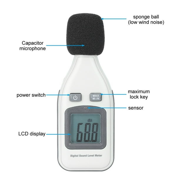 Medidor de decibelios, medidor de decibeles Medidor de nivel de sonido LCD  portátil Probador de nivel de sonido Respuesta rápida