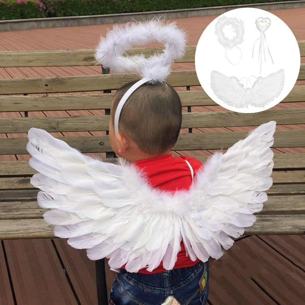 Ala de Ángel blanca para niños y adultos, diadema con alas de plumas,  disfraz de varita para fiesta de Navidad de Halloween, 3 unids/set