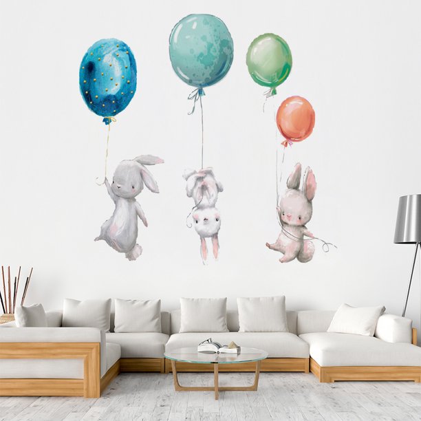 Adhesivo de pared de animales de dibujos animados para bebés y niños,  calcomanía de arte autoadhesivo para decoración de sala de estar, TV, sofá