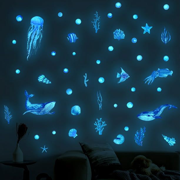 Pegatinas de burbujas luminosas de cielo estrellado 3D, calcomanías  fluorescentes de Luna y estrellas para pared