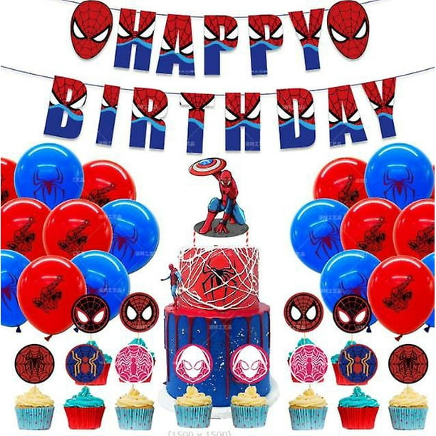 Kit de globos de cumpleaños de Spiderman, globos de látex con bandera y  adornos para pasteles para decoración de fiestas LingWen 8390614650190