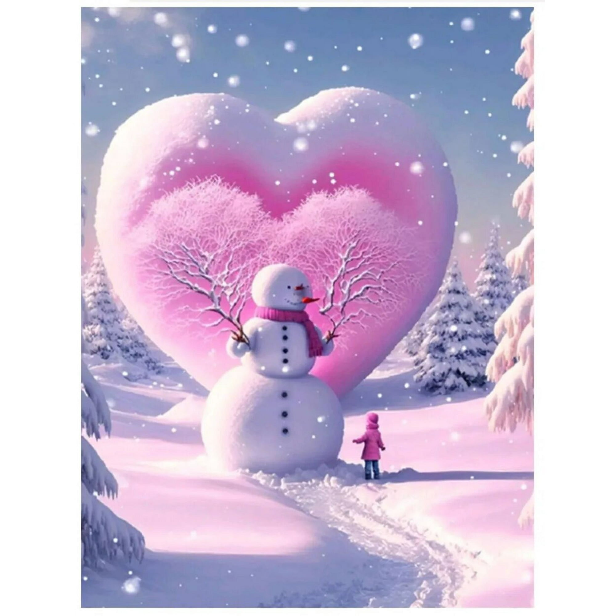 Pintura de diamantes 5D DIY, paisaje de Casa de muñeco de nieve de Navidad,  punto de cruz, bordado de diamantes, mosaico romántico, Luna rosa, diamantes  de imitación W1