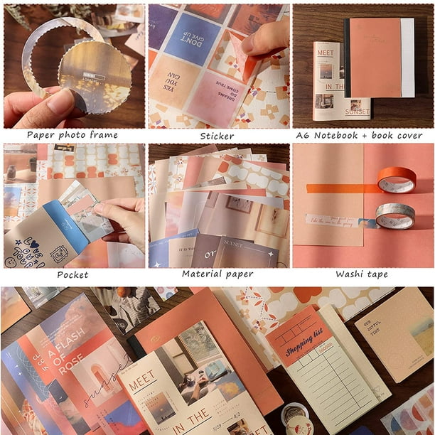 Conjunto de accesorios de álbum de recortes, estética de papel de álbum de  recortes con cuaderno de cuadrícula A6, pegatina (estilo 1)
