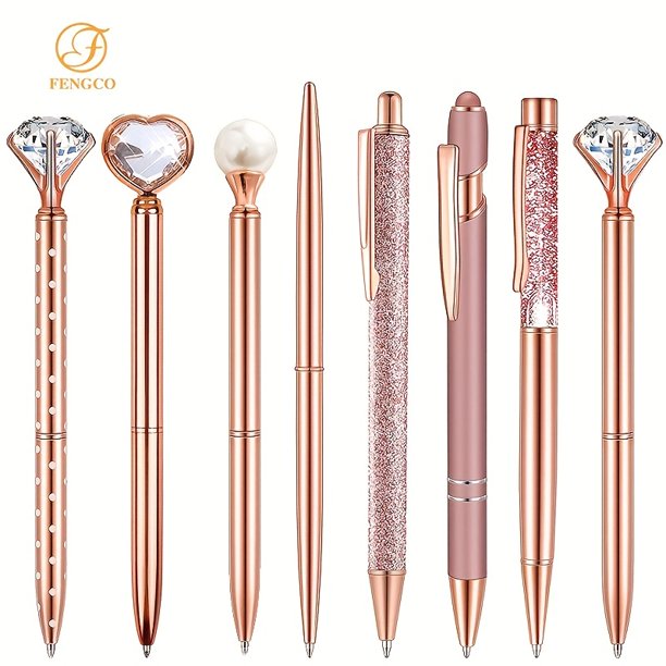 Elegante juego de bolígrafos de oro rosa de 8 piezas con brillo de arena  movediza y diamante artificial: ¡el regalo perfecto para las niñas!