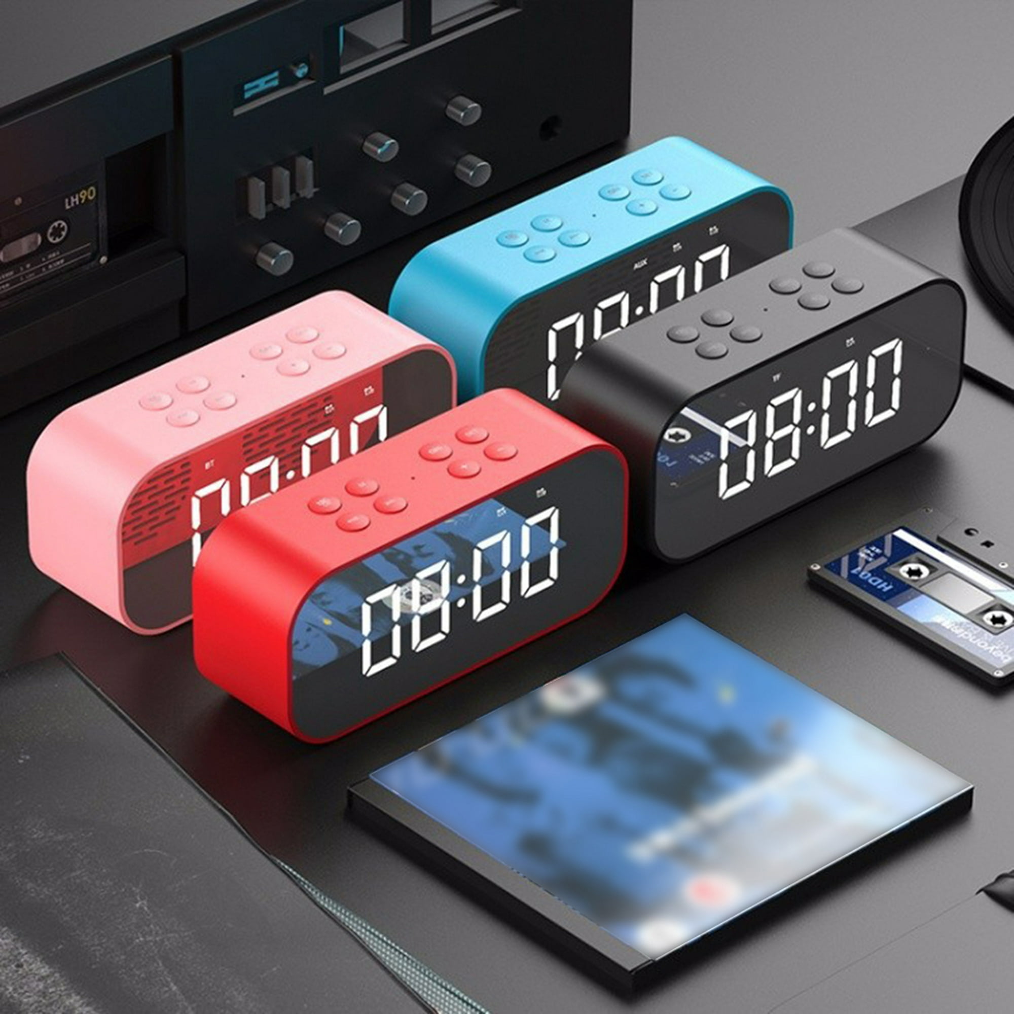 Reloj despertador inteligente con pantalla LED, compatible con Bluetooth  5,0, altavoz, Radio FM, luz colorida, tarjeta TF, MP3, reproducción de