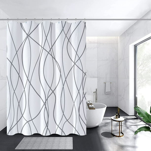 Cortina de ducha de tela a rayas grises y blancas para baño con 12 ganchos  cortinas de ducha extralargas para baño de 84 pulgadas de largo dobladillo  pesado accesorios de baño impermeables