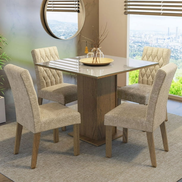 Juego De Comedor Vidrio + 4 Sillas Suede