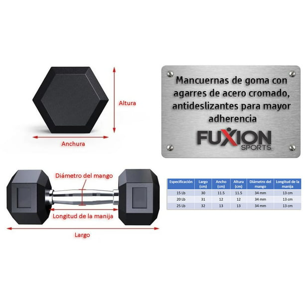 Mancuerna hexagonal de Acero -25lb Fuxion Sports FS-MH201GM-25L