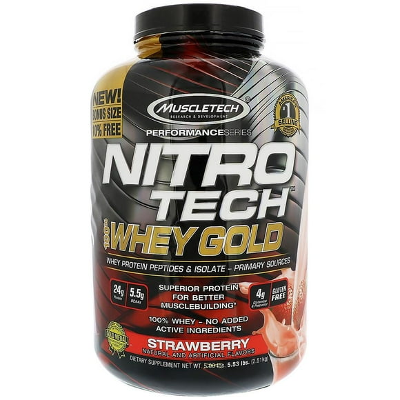 proteína nitrotech 100 whey gold 55 lbs sabor fresa muscletech muscletech mtnitrowheygoldfresa