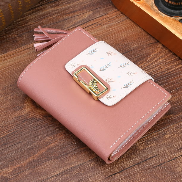 Cartera corta con borlas para mujer, bolso de mano de cuero PU