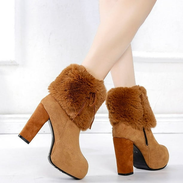 NECHOLOGY Botas Mujer Adulto Femenino Zapatos Botines mujer Retro mujeres mantener caliente invierno tacones cuadrados cremallera c modos botines