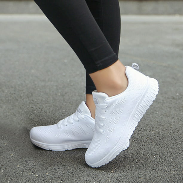 Zapatos blancos de malla transpirable para mujer, zapatillas
