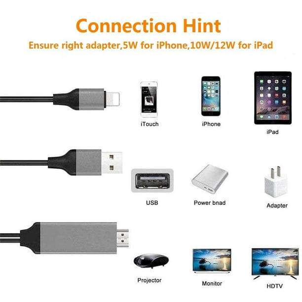 Adaptador Lightning a HDMI para iPhone a TV, [certificado Apple  MFi] Adaptador AV digital HDMI con conector de carga Lightning, conector de  pantalla de sincronización de video HD 1080P para 